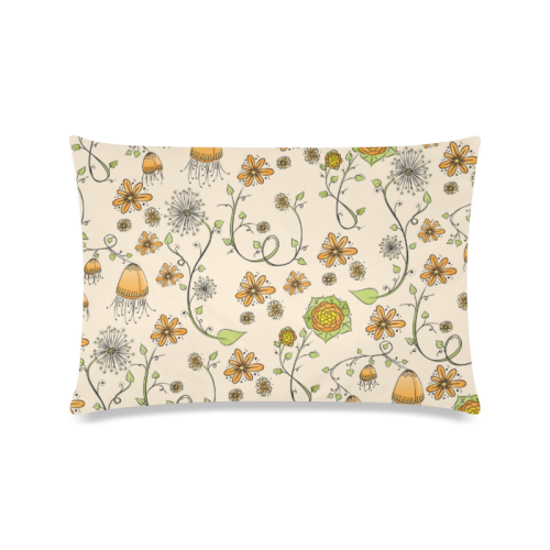 yellow orange fantasy doodle flower pattern Custom Zippered Pillow Case 16"x24"(Twin Sides)