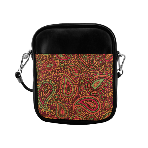 red paisley mosaic pattern Sling Bag (Model 1627)