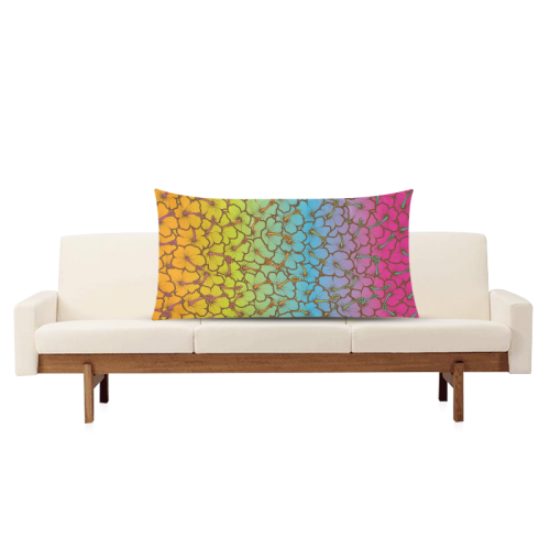 rainbow hibiscus flowers Rectangle Pillow Case 20"x36"(Twin Sides)