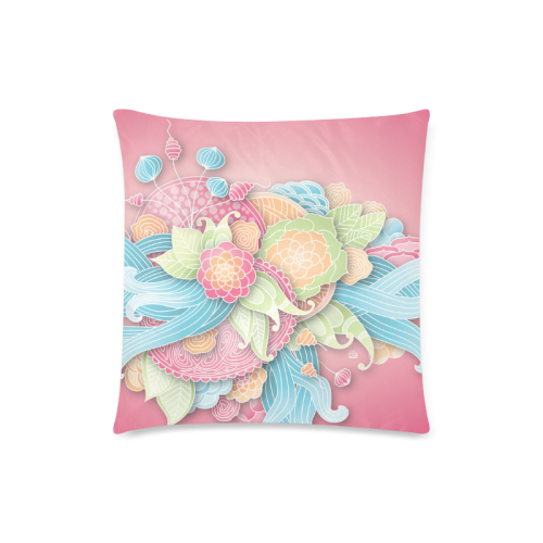 bright blue green pink yellow flowers Custom Zippered Pillow Case 18"x18"(Twin Sides)