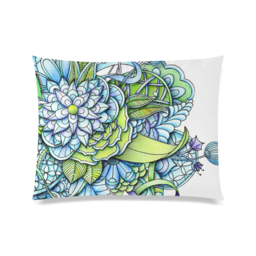 Blue green flower drawing Peaceful Garden Custom Zippered Pillow Case 20"x26"(Twin Sides)