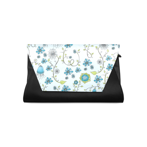 blue fantasy doodle flower pattern Clutch Bag (Model 1630)
