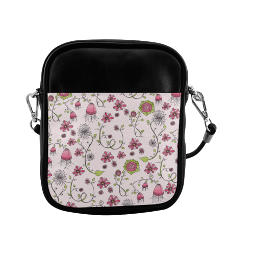 pink fantasy doodle flower pattern Sling Bag (Model 1627)