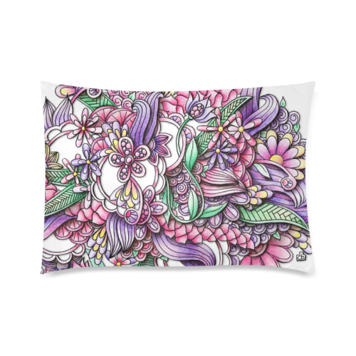 Pink Purple flower drawing Custom Zippered Pillow Case 20"x30"(Twin Sides)