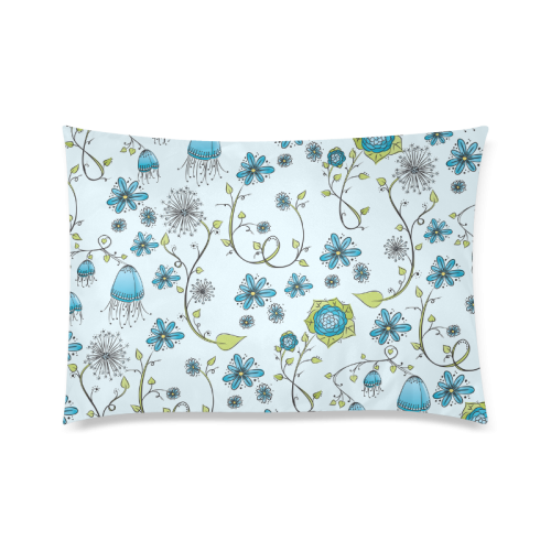blue fantasy doodle flower pattern Custom Zippered Pillow Case 20"x30"(Twin Sides)