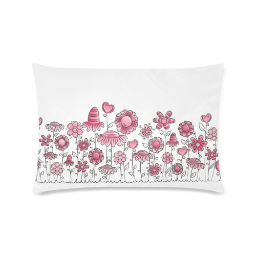 pink doodle flower field Custom Zippered Pillow Case 16"x24"(Twin Sides)