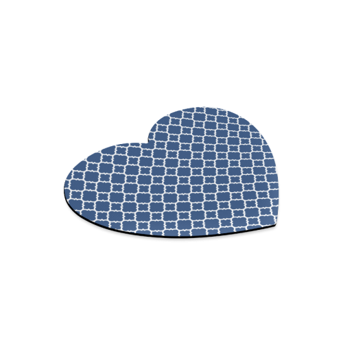 dark blue white quatrefoil classic pattern Heart-shaped Mousepad