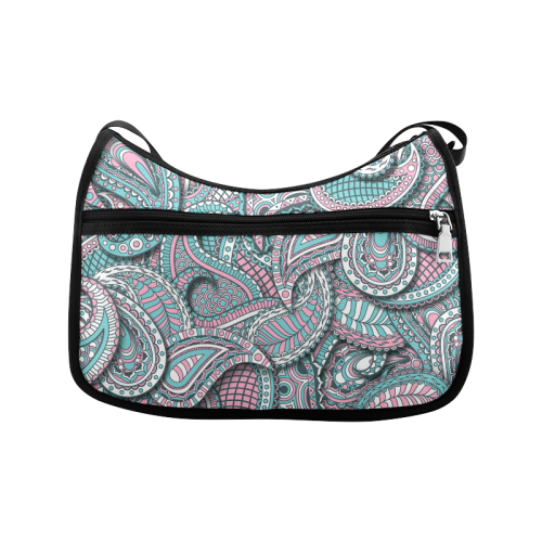 Pink teal white fun ornate paisley pattern Crossbody Bags (Model 1616)