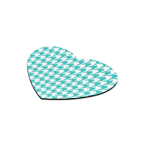 turquoise and white houndstooth classic pattern Heart-shaped Mousepad