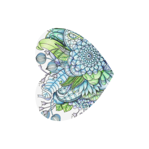 Blue Green flower drawing peaceful garden 2 Heart-shaped Mousepad