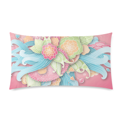 bright blue green pink yellow flowers Rectangle Pillow Case 20"x36"(Twin Sides)