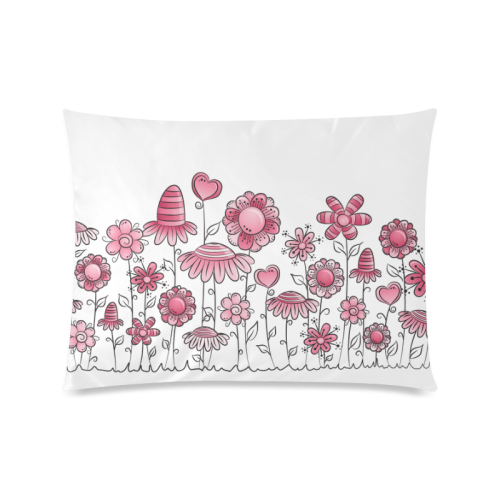 pink doodle flower field Custom Zippered Pillow Case 20"x26"(Twin Sides)