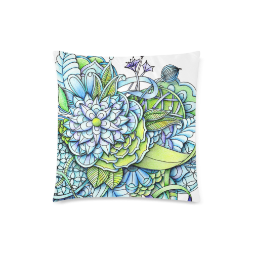 Blue green flower drawing Peaceful Garden Custom Zippered Pillow Case 18"x18"(Twin Sides)