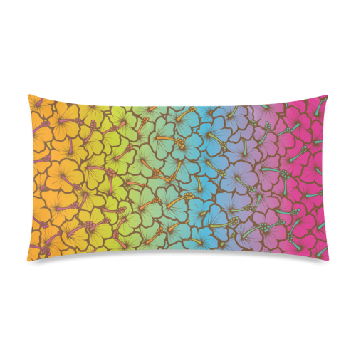 rainbow hibiscus flowers Rectangle Pillow Case 20"x36"(Twin Sides)