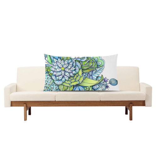 Blue green flower drawing Peaceful Garden Rectangle Pillow Case 20"x36"(Twin Sides)