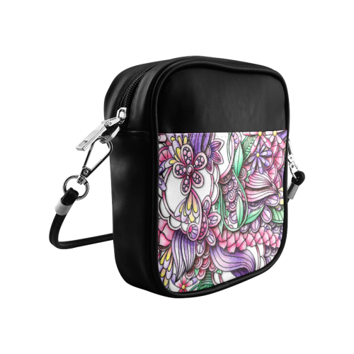 Pink Purple flower drawing Sling Bag (Model 1627)