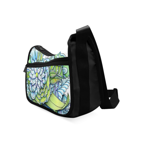 Blue green flower drawing Peaceful Garden Crossbody Bags (Model 1616)