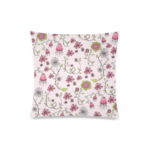 pink fantasy doodle flower pattern Custom Zippered Pillow Case 20"x20"(Twin Sides)