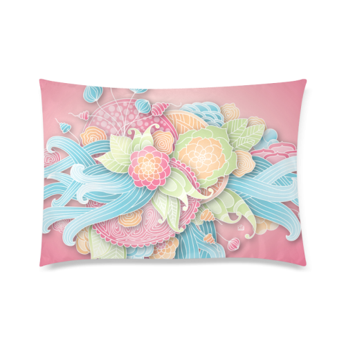 bright blue green pink yellow flowers Custom Zippered Pillow Case 20"x30"(Twin Sides)