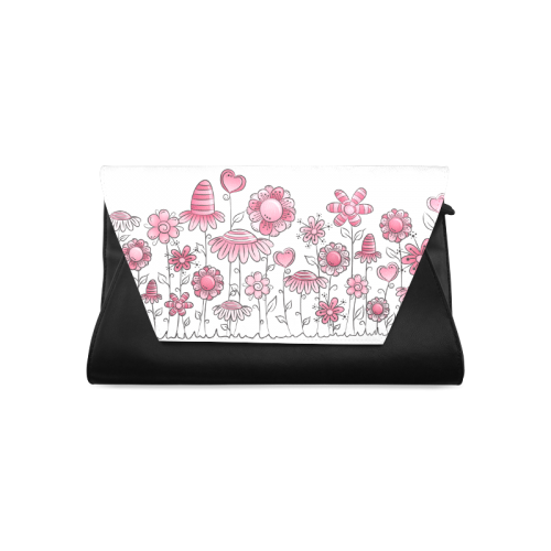 pink doodle flower field Clutch Bag (Model 1630)