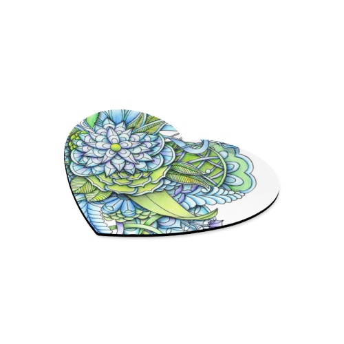 Blue green flower drawing Peaceful Garden Heart-shaped Mousepad