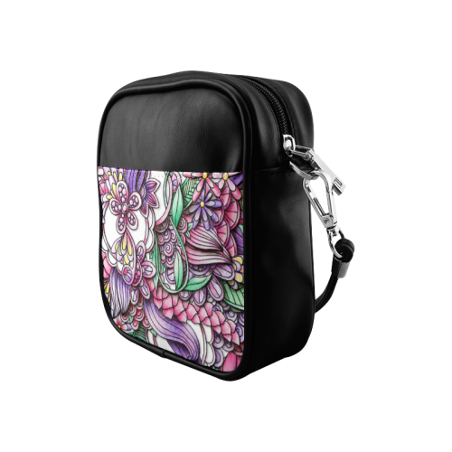 Pink Purple flower drawing Sling Bag (Model 1627)