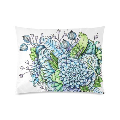 Blue Green flower drawing peaceful garden 2 Custom Zippered Pillow Case 20"x26"(Twin Sides)