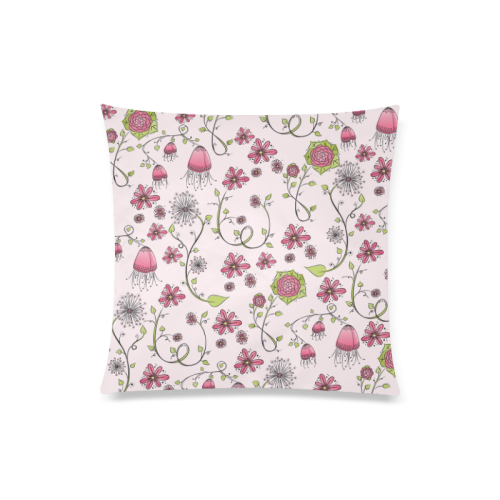 pink fantasy doodle flower pattern Custom Zippered Pillow Case 20"x20"(Twin Sides)