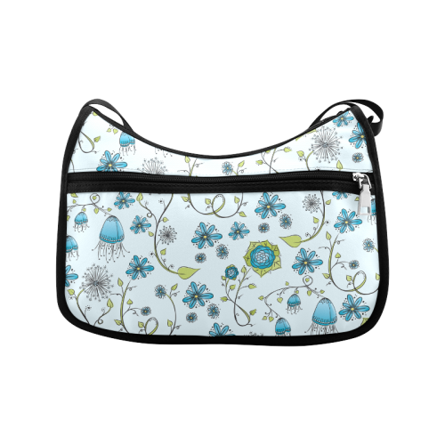 blue fantasy doodle flower pattern Crossbody Bags (Model 1616)