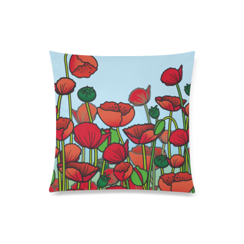 field of poppy flowers red floral Custom Zippered Pillow Case 20"x20"(Twin Sides)
