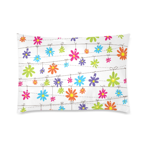 colorful flowers hanging on lines Custom Zippered Pillow Case 20"x30"(Twin Sides)