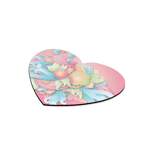 bright blue green pink yellow flowers Heart-shaped Mousepad