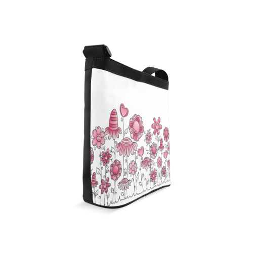 pink doodle flower field Crossbody Bags (Model 1613)