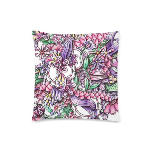 Pink Purple flower drawing Custom Zippered Pillow Case 18"x18"(Twin Sides)
