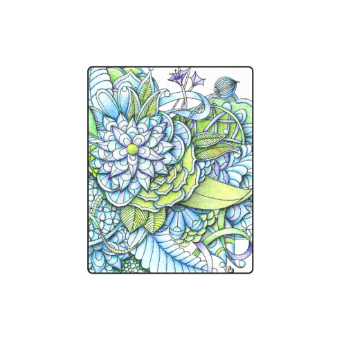 Blue green flower drawing Peaceful Garden Blanket 40"x50"