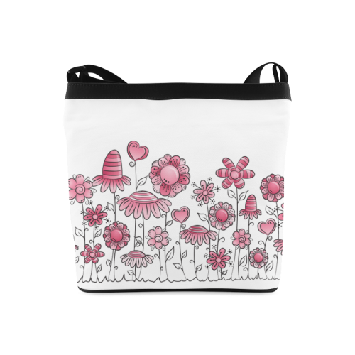 pink doodle flower field Crossbody Bags (Model 1613)