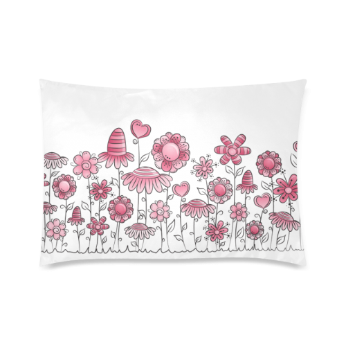 pink doodle flower field Custom Zippered Pillow Case 20"x30"(Twin Sides)