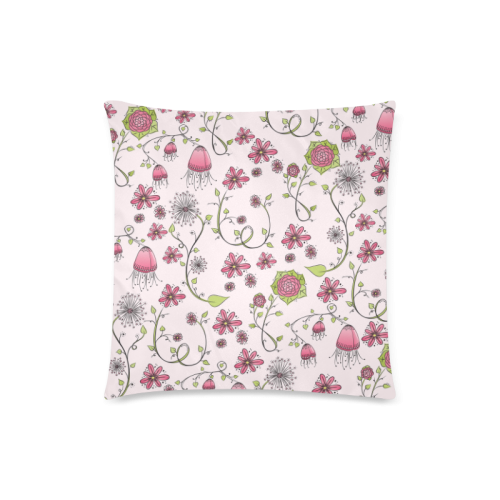 pink fantasy doodle flower pattern Custom Zippered Pillow Case 18"x18"(Twin Sides)