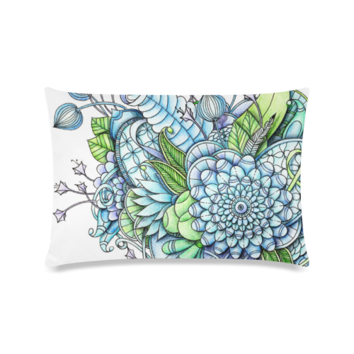 Blue Green flower drawing peaceful garden 2 Custom Zippered Pillow Case 16"x24"(Twin Sides)