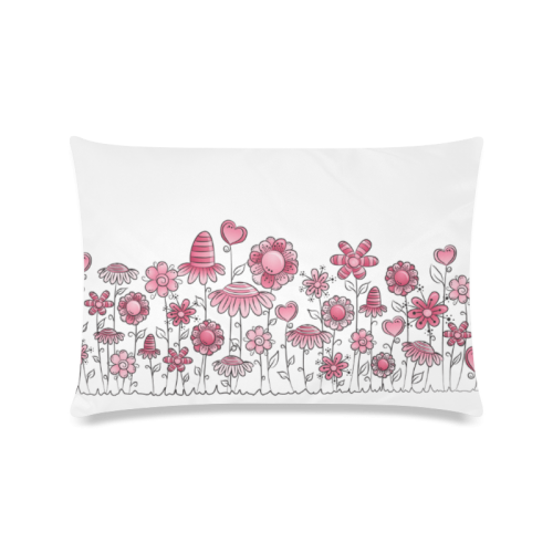 pink doodle flower field Custom Zippered Pillow Case 16"x24"(Twin Sides)