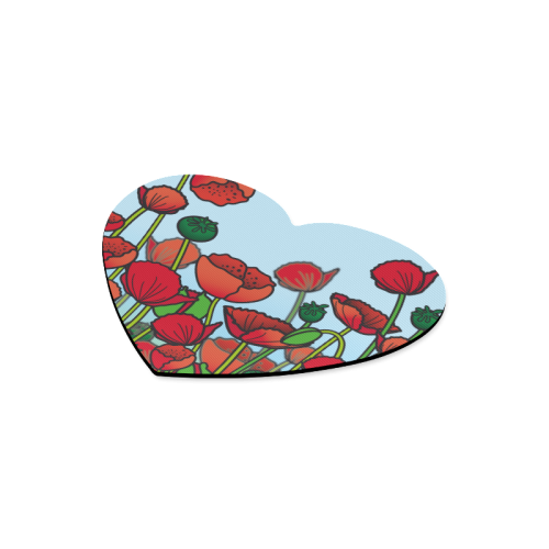 field of poppy flowers red floral Heart-shaped Mousepad