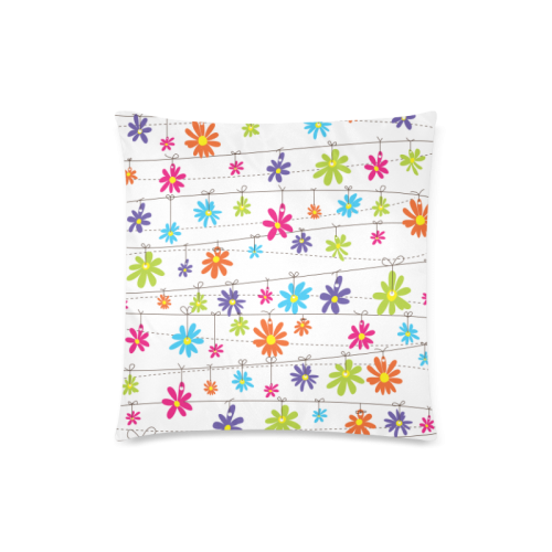 colorful flowers hanging on lines Custom Zippered Pillow Case 18"x18"(Twin Sides)