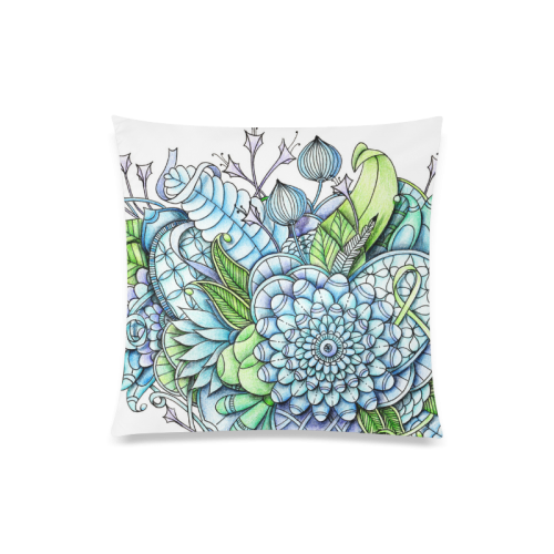 Blue Green flower drawing peaceful garden 2 Custom Zippered Pillow Case 20"x20"(Twin Sides)