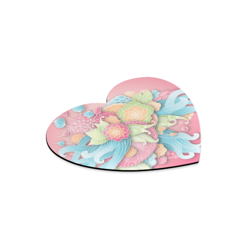 bright blue green pink yellow flowers Heart-shaped Mousepad