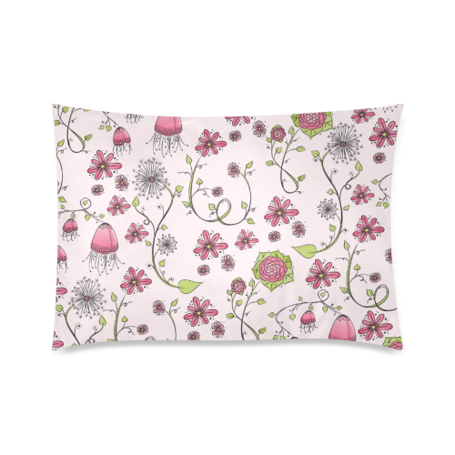 pink fantasy doodle flower pattern Custom Zippered Pillow Case 20"x30"(Twin Sides)