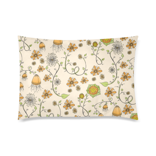 yellow orange fantasy doodle flower pattern Custom Zippered Pillow Case 20"x30"(Twin Sides)