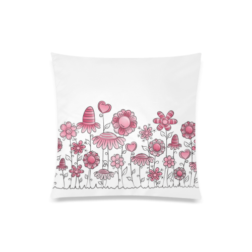 pink doodle flower field Custom Zippered Pillow Case 20"x20"(Twin Sides)