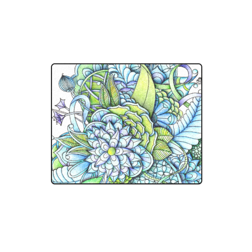 Blue green flower drawing Peaceful Garden Blanket 40"x50"