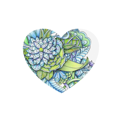 Blue green flower drawing Peaceful Garden Heart-shaped Mousepad