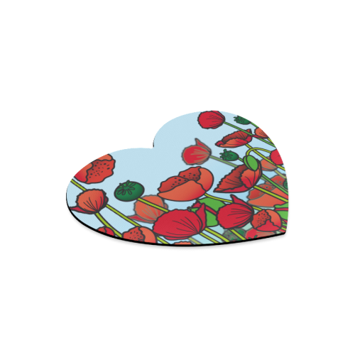 field of poppy flowers red floral Heart-shaped Mousepad